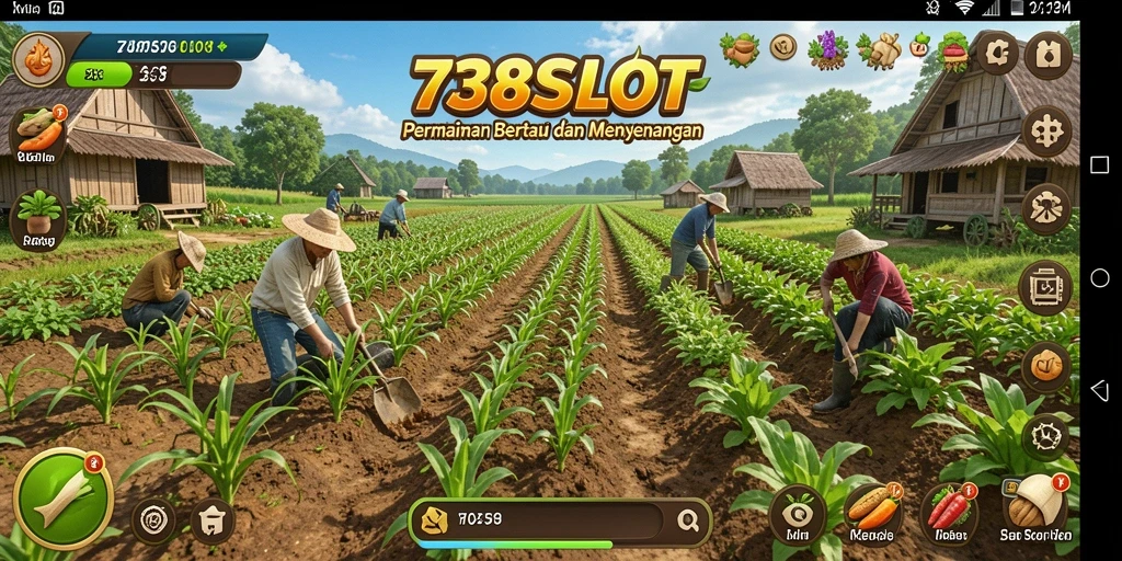 Screenshot gameplay dari 738SLOT yang menunjukkan ladang yang subur.