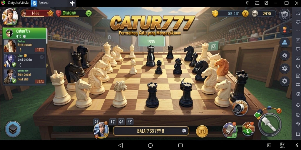 Screenshot utama CATUR777 menampilkan gameplay catur yang menarik dengan elemen idle.