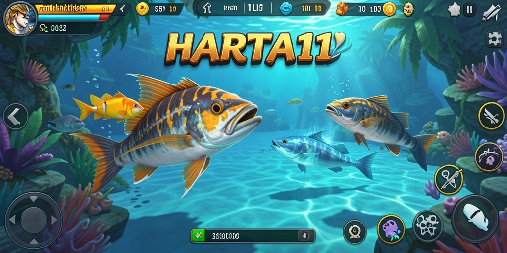 Tampilan gameplay HARTA11 yang memukau dengan aksi menembak ikan.