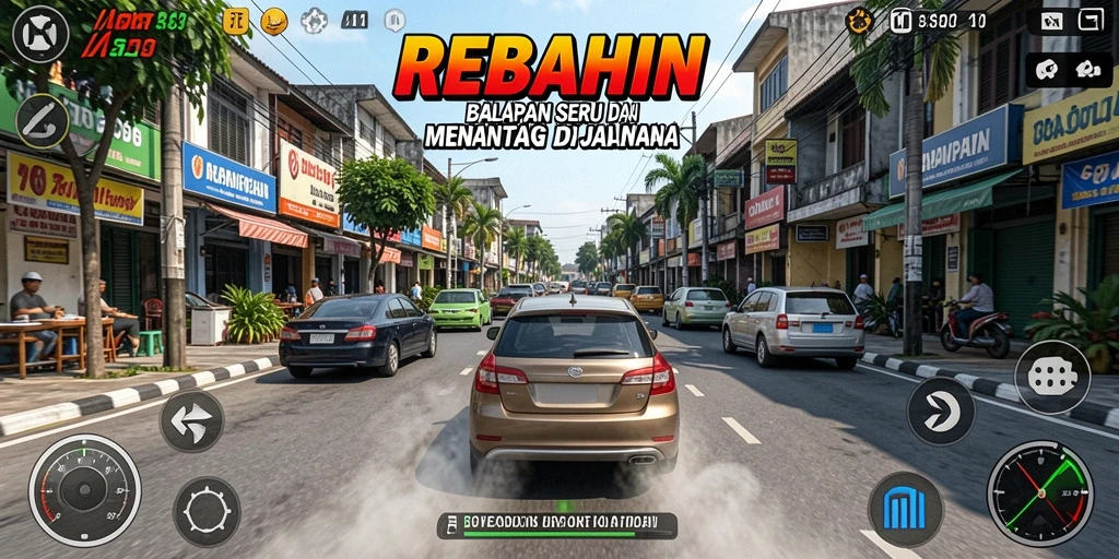 Gameplay balapan yang mendebarkan di REBAHIN, siap untuk adu kecepatan.