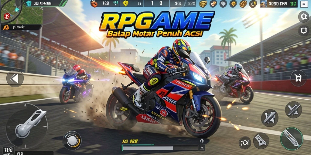 Gameplay RPGAME yang menegangkan dengan aksi balap motor yang seru.