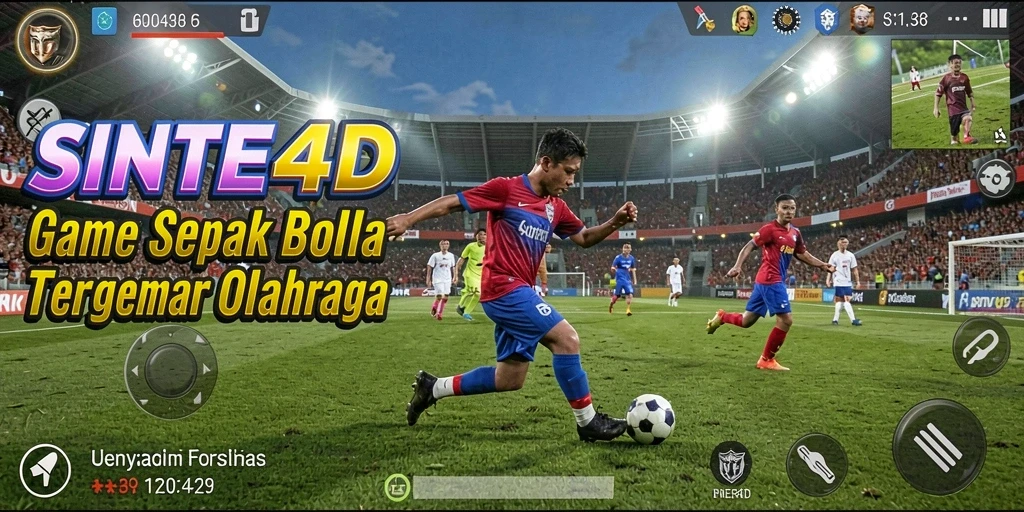 Tampilan gameplay menegangkan dalam SINTE4D penuh aksi sepak bola.