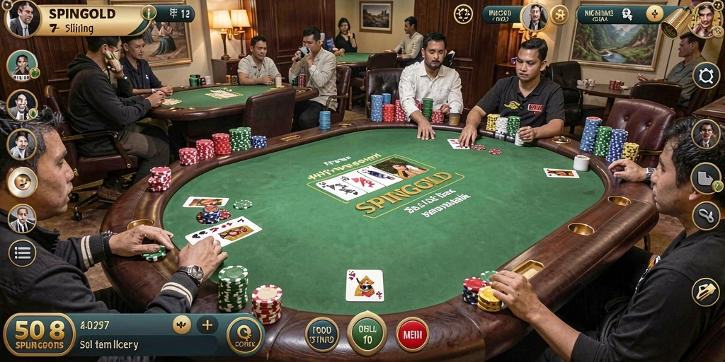 Tampilan menarik dari gameplay poker di SPINGOLD.