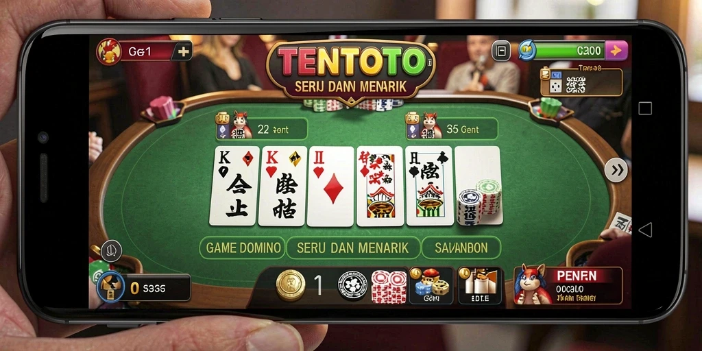 Screenshot gameplay TENTOTO menampilkan suasana permainan domino yang seru.